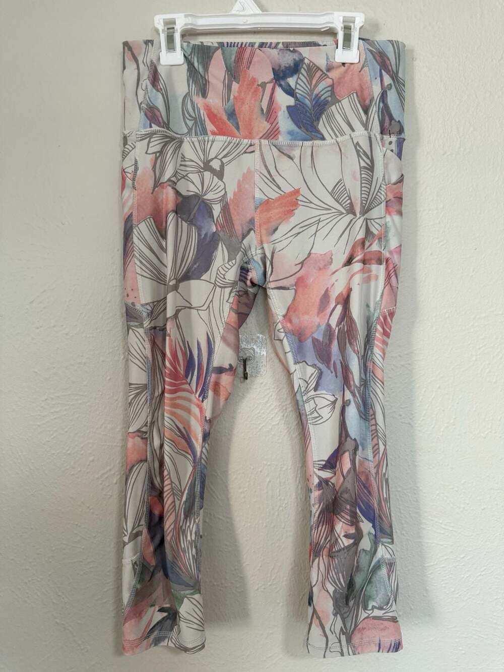 RBX Active High-Waisted Floral Leaf Print Performance Leggings with Side Pockets